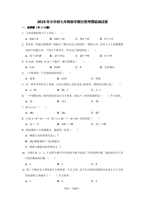 2023年小升初七年级新学期分班考摸底测试卷【含答案】