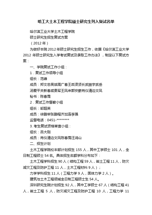 哈工大土木工程学院硕士研究生列入复试名单