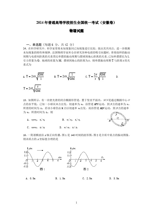 2014年安徽省高考物理试题及答案