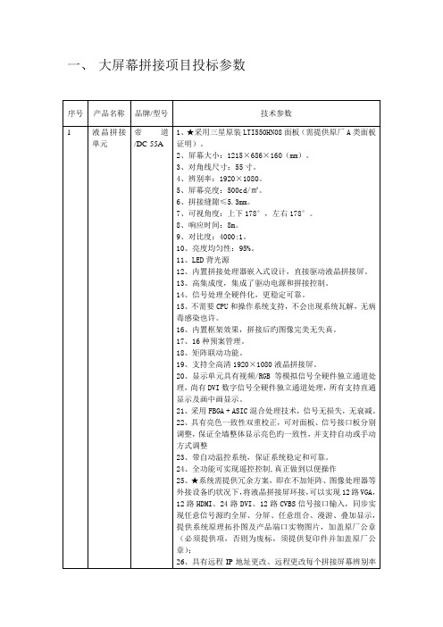 大屏幕拼接项目投标参数