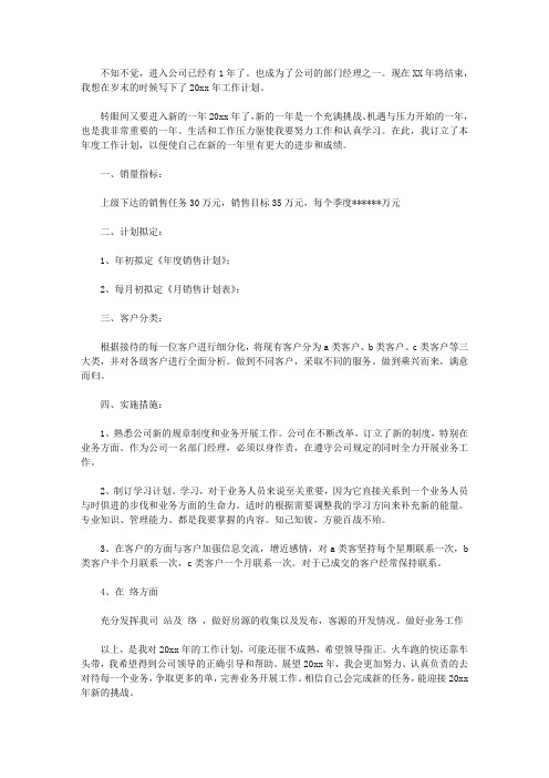 2020销售经理工作计划书范文4篇