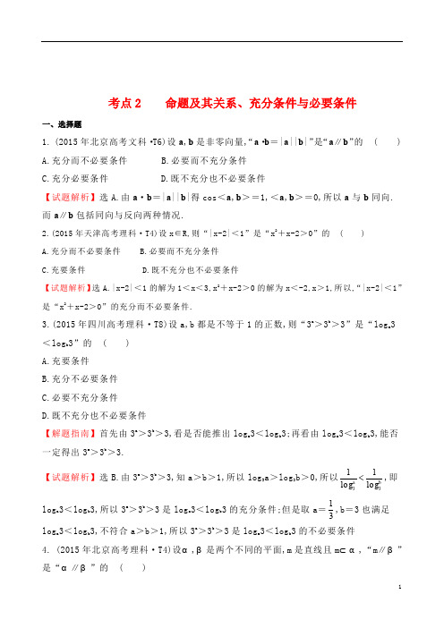 2015年全国高考数学试题分类汇编考点2命题及其关系充分条件与必要条件