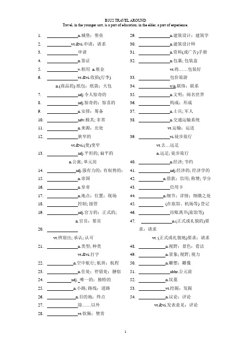 B1U2 TRAVEL AROUND单词短语知识点背默单 学生版