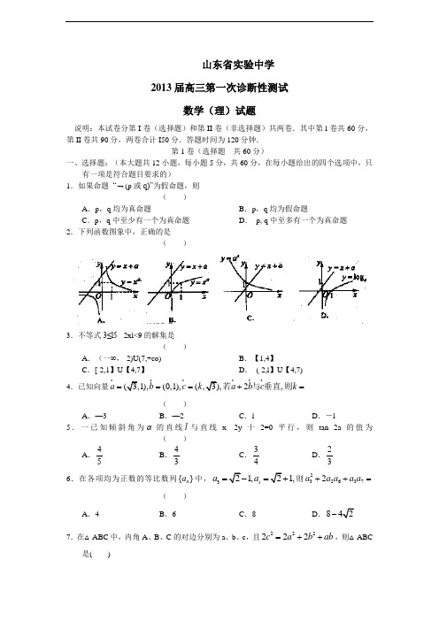 山东省实验中学2013届高三第一次诊断性测试数学(理)试题(附答案) (1)