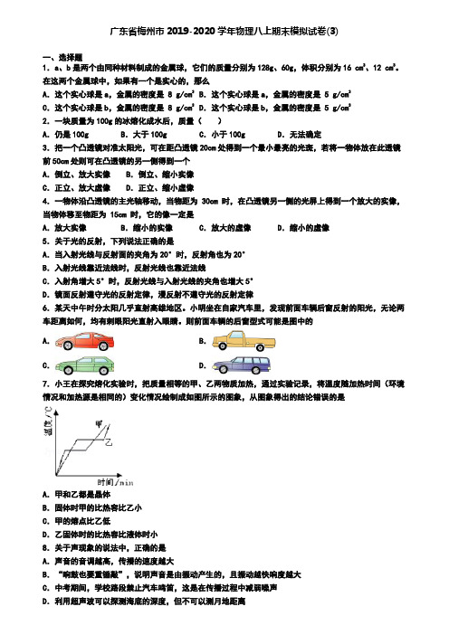 广东省梅州市2019-2020学年物理八上期末模拟试卷(3)