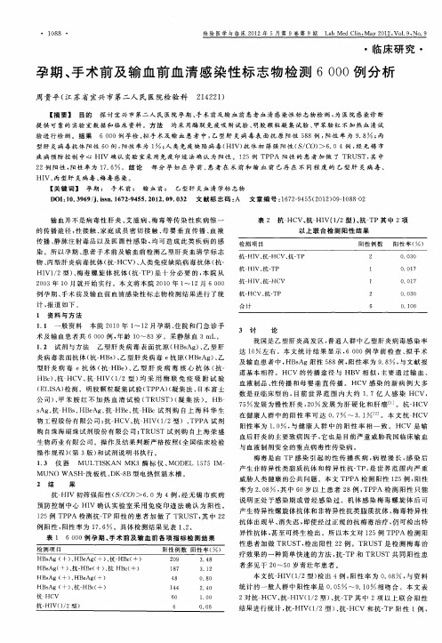 孕期、手术前及输血前血清感染性标志物检测6000例分析