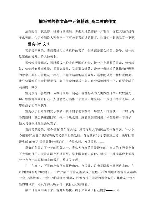 描写雪的作文高中五篇精选_高二雪的作文