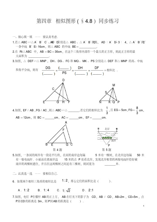 第四章相似图形(§4.8)基础练习(含答案)