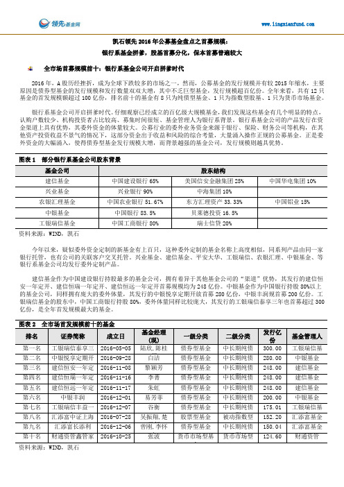 凯石领先2016年公募基金盘点之首发规模：银行系基金拼爹,股基首募分化,保本首募普遍较大