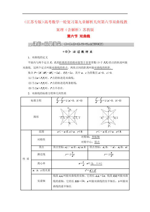 (江苏专版)高考数学一轮复习第九章解析几何第六节双曲线教案理(含解析)苏教版