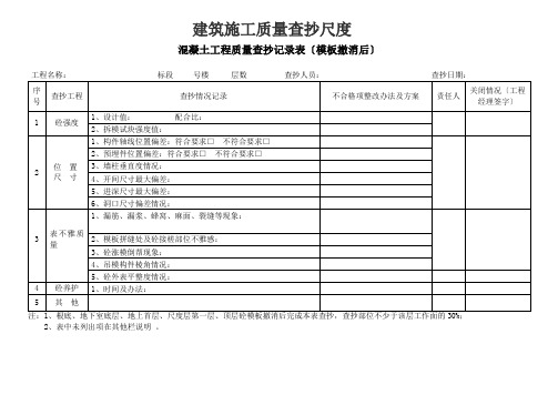 建筑施工质量检查标准表格