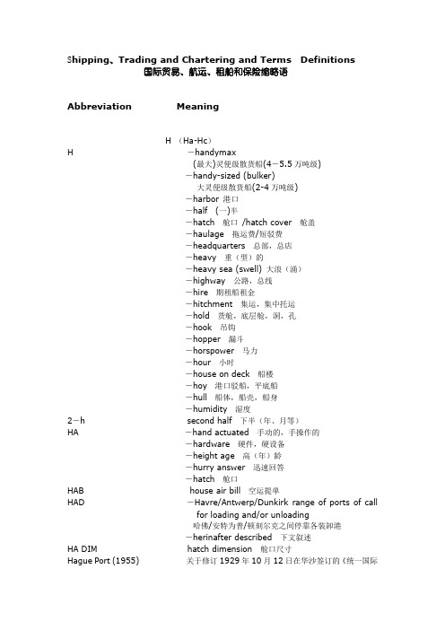 国际贸易、航运、租船和保险缩略语(Ha-Hc)