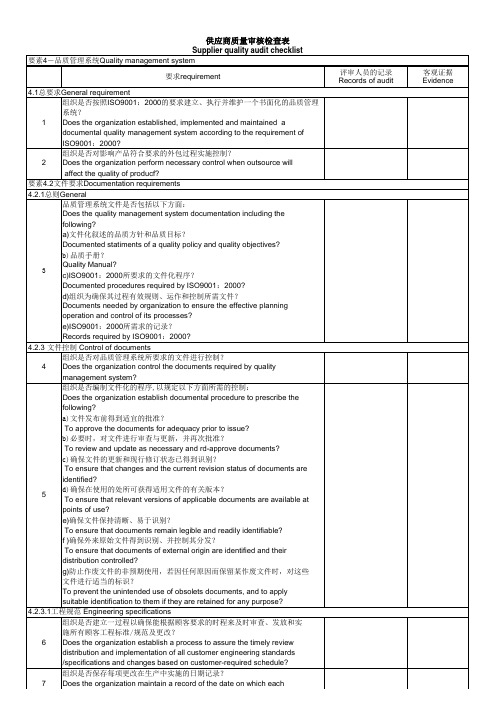 供应商质量审核检查表