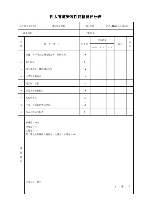 四大管道安装性能检测评分表