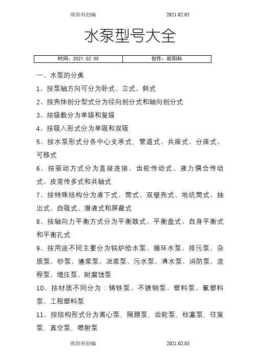 泵型号表示方法大全之欧阳科创编