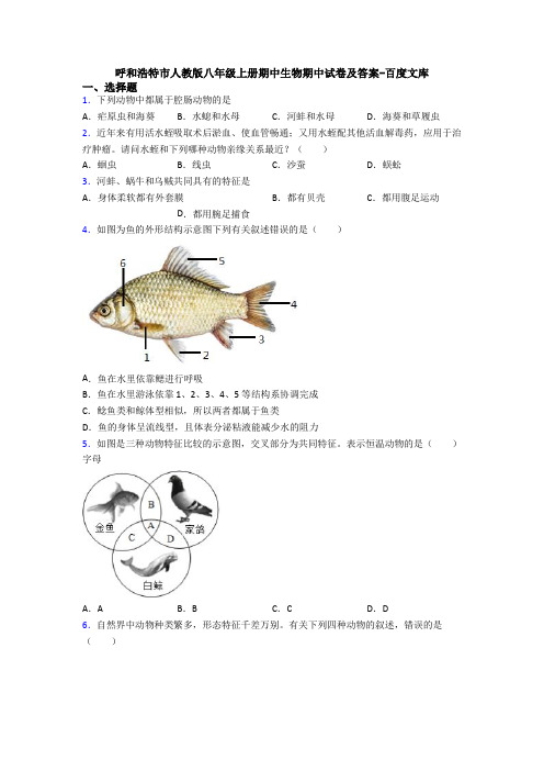 呼和浩特市人教版八年级上册期中生物期中试卷及答案-百度文库