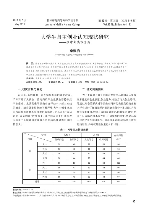 大学生自主创业认知现状研究——以中部某市为例