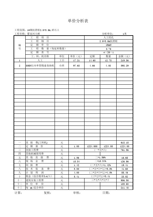 抗滑桩单价分析