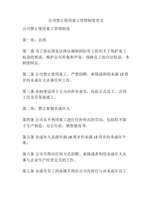 公司禁止使用童工管理制度范文