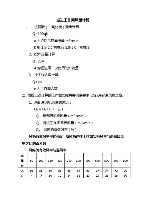 掘进、回风通风计算