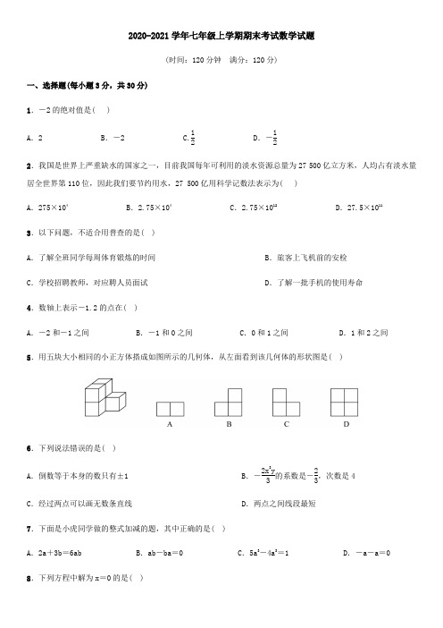 2020-2021学年七年级上学期期末考试数学试题(含答案) (5)