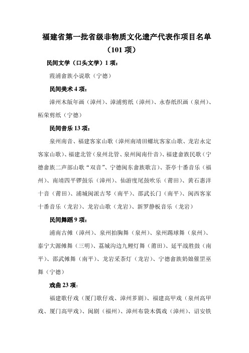 福建省第一批省级非物质文化遗产代表作项目名单