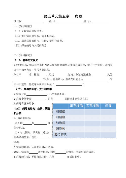 生物人教版八年级上册《病毒》导学案