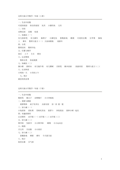 最新版北师大版小学数学教材目录__详细版