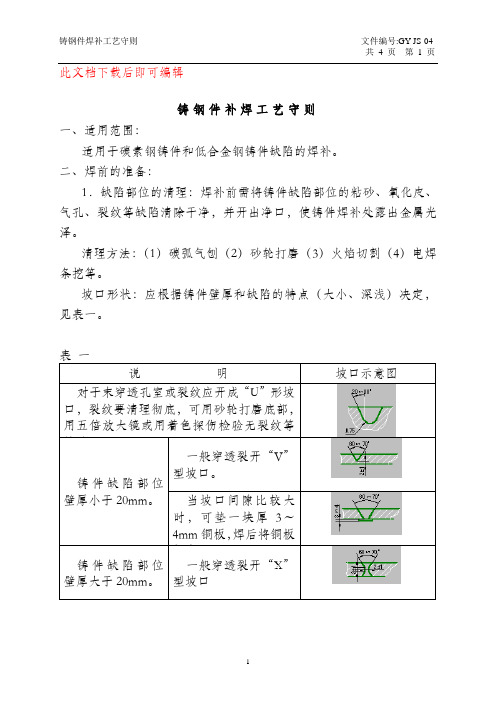 铸钢件补焊工艺守则(完整资料).doc