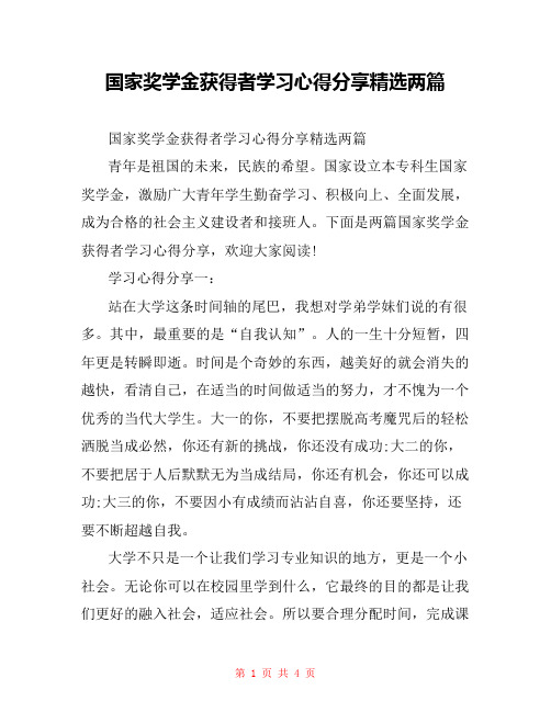 国家奖学金获得者学习心得分享精选两篇