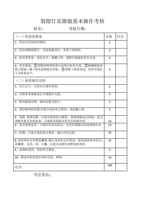 2、裂隙灯显微镜基本操作考核