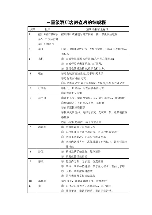 三星级酒店客房查房的细规程