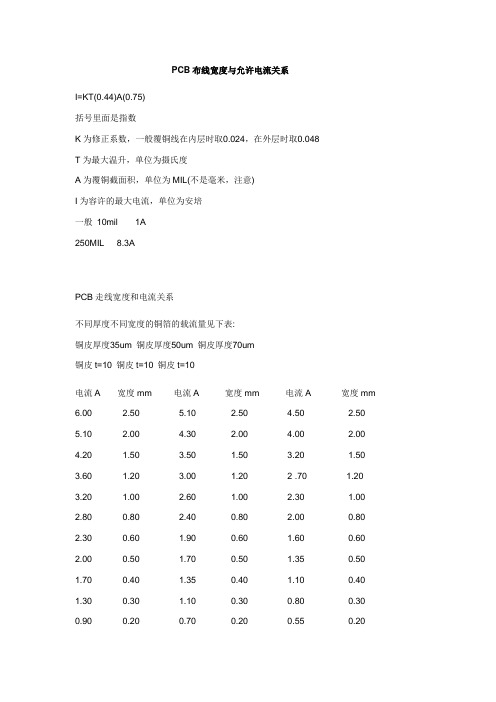 PCB布线宽度与允许电流关系