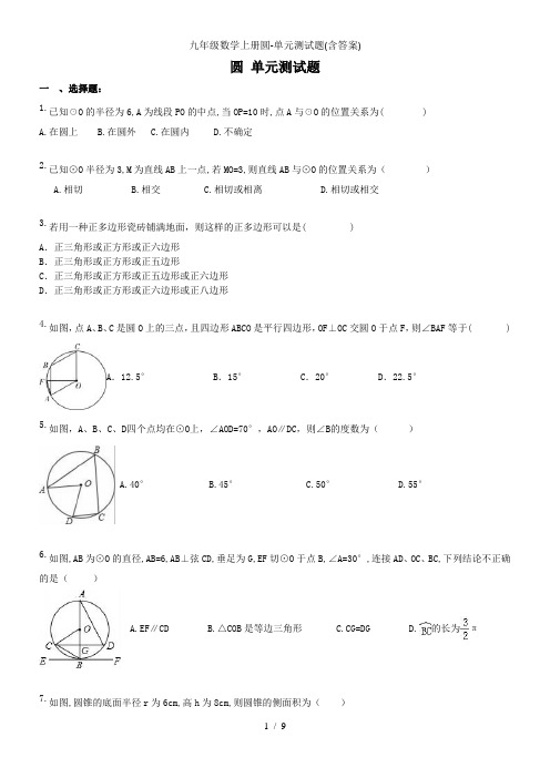 九年级数学上册圆-单元测试题(含答案)