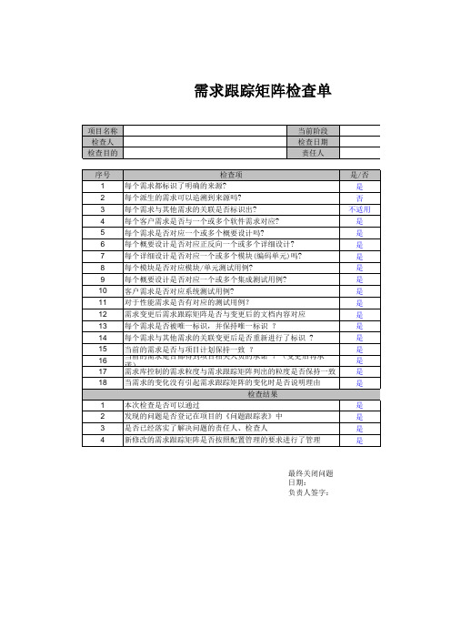 CMMI-3需求跟踪矩阵同行评审检查单