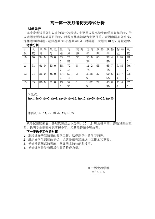 高一第一次月考历史考试分析