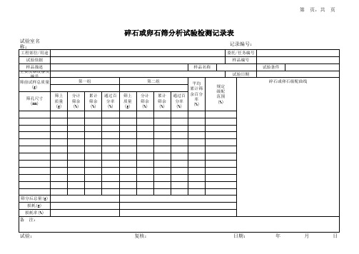 碎石或卵石筛分析试验记录表