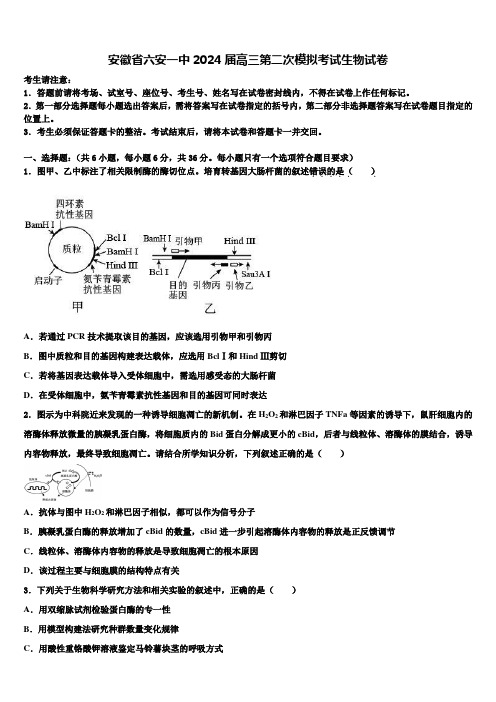 安徽省六安一中2024届高三第二次模拟考试生物试卷含解析