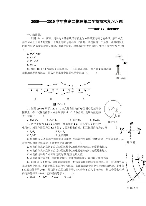 人教版高中物理选修3-1电场综合专题练习