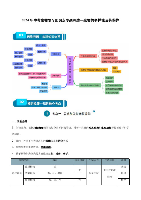 2024年中考生物复习知识点专题总结—生物的多样性及其保护