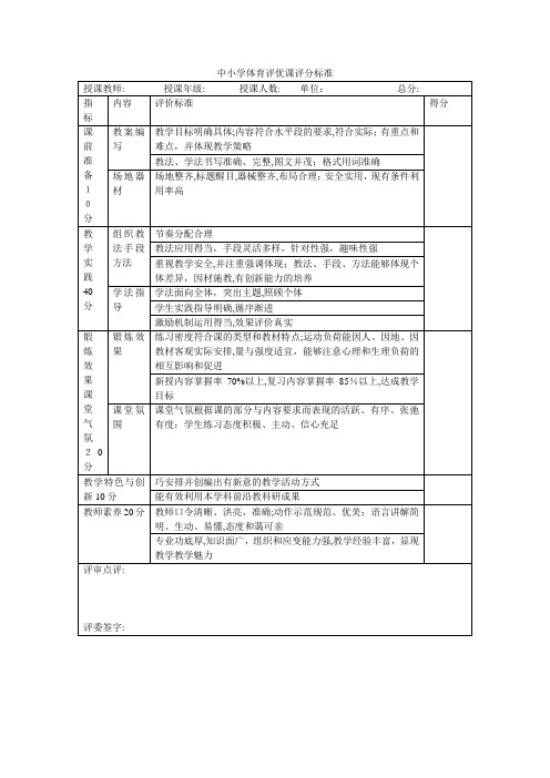 中小学体育评优课评分标准