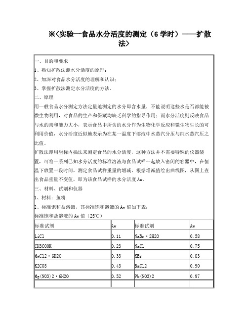 实验一食品水分活度的测定