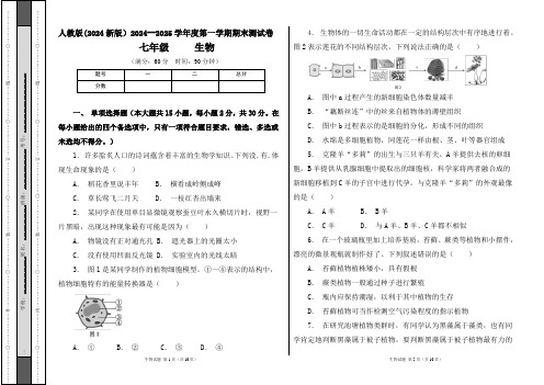 人教版(2024新版)2024--2025学年度第一学期七年级生物期末测试卷及答案