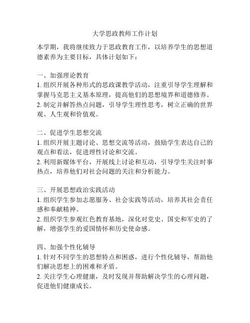 大学思政教师工作计划