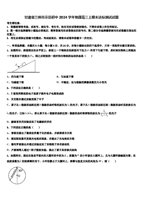 甘肃省兰州市示范初中2024学年物理高三上期末达标测试试题含解析