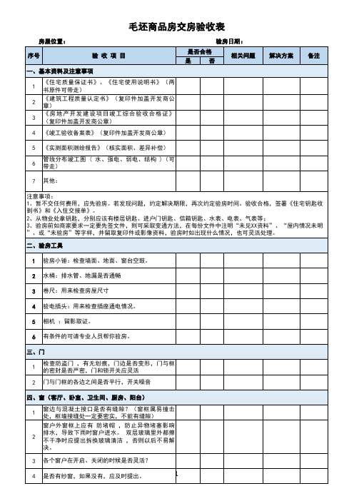 毛坯商品房交房验收表