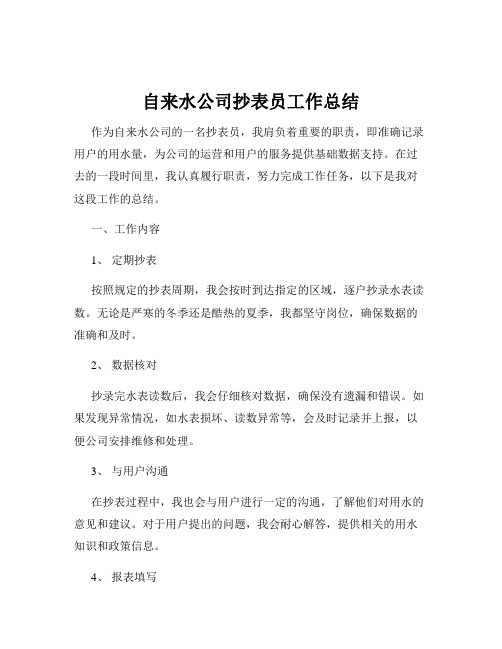 自来水公司抄表员工作总结