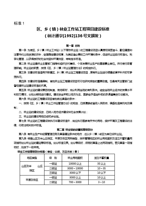 区、乡(镇)林业工作站工程项目建设标准【模板】