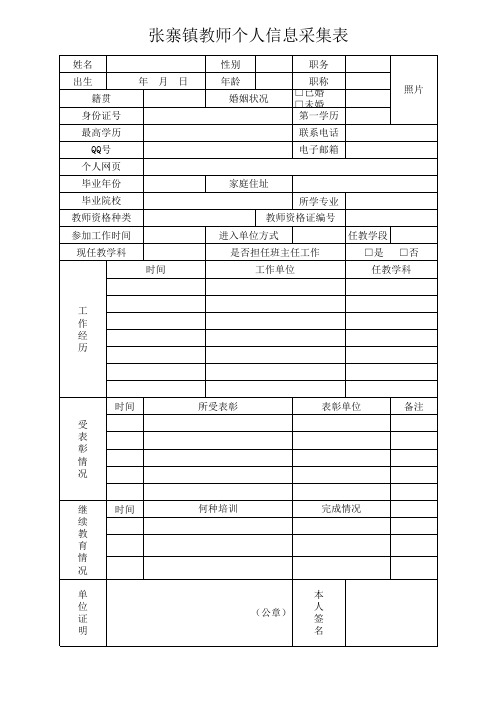 张寨镇教师个人信息表