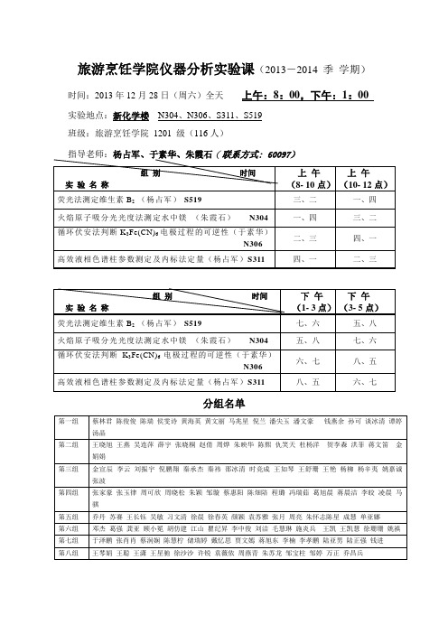 仪器分析实验安排